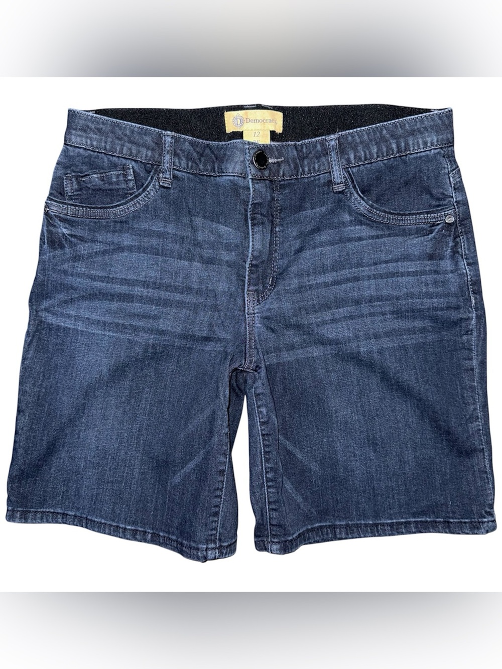 Democracy Ab Technology Jean Shorts 12 Dark Wash Tummy Control Mid Rise Stretch